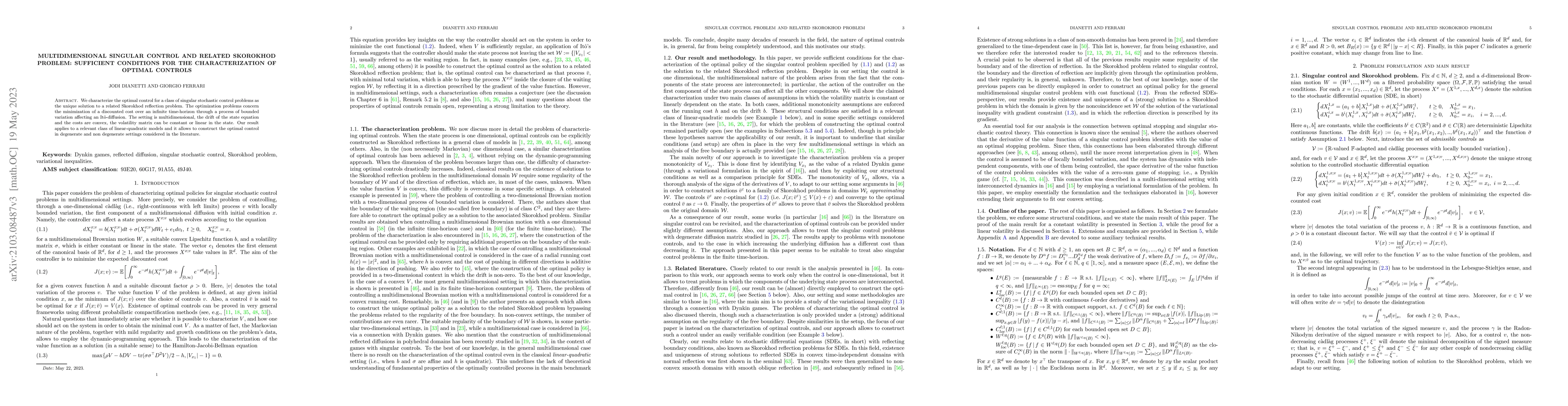 Thumbnail for Multidimensional singular control and related Skorokhod problem:
  sufficient conditions for the characterization of optimal controls