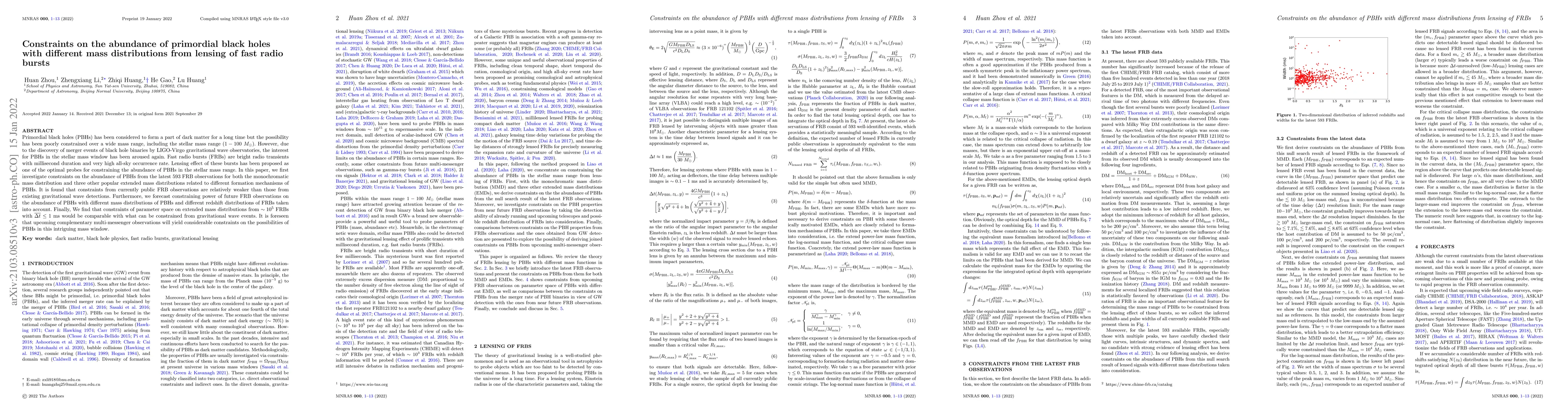 Thumbnail for Constraints on the abundance of primordial black holes with different
  mass distributions from lensing of fast radio bursts