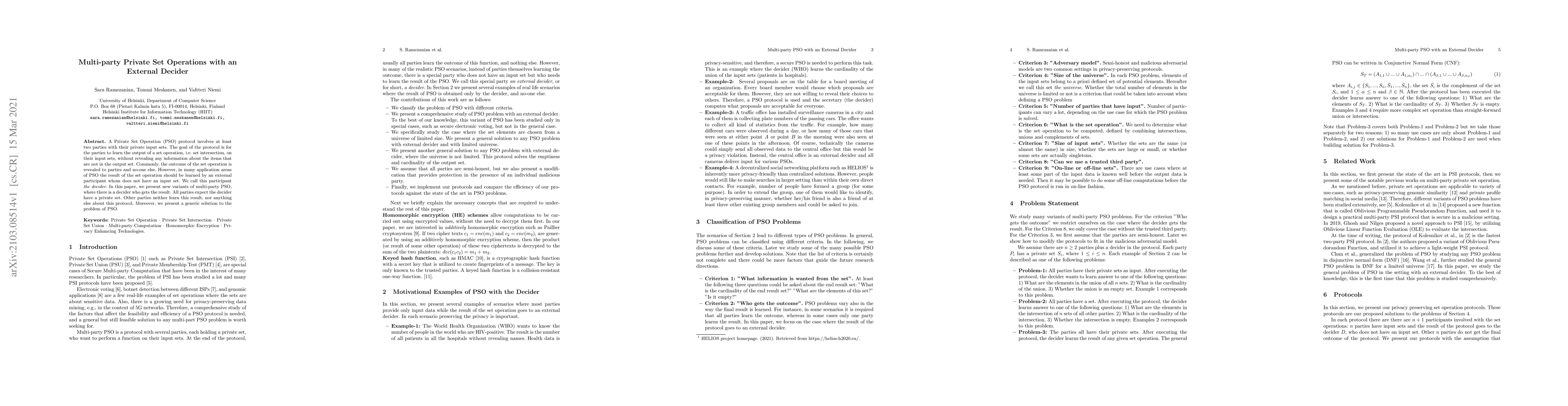 Thumbnail for Multi-party Private Set Operations with an External Decider