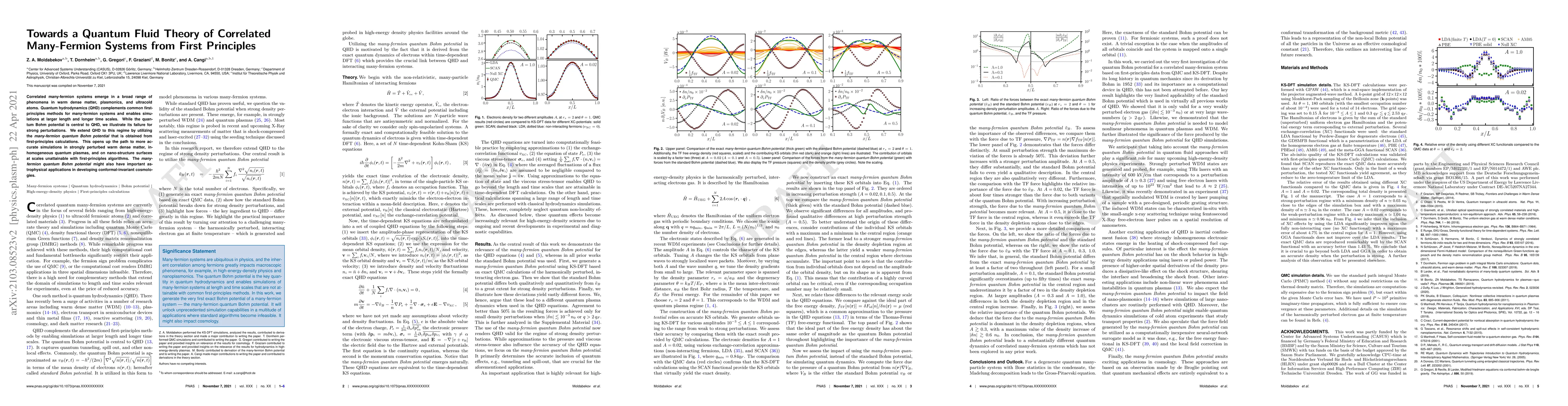 Thumbnail for Towards a Quantum Fluid Theory of Correlated Many-Fermion Systems from
  First Principles