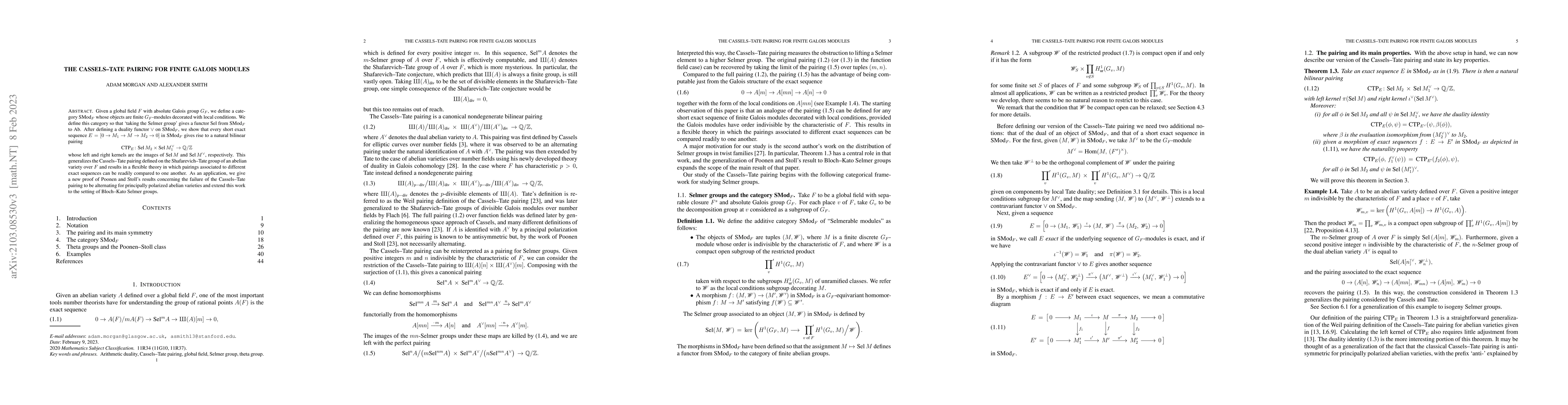 Thumbnail for The Cassels-Tate pairing for finite Galois modules