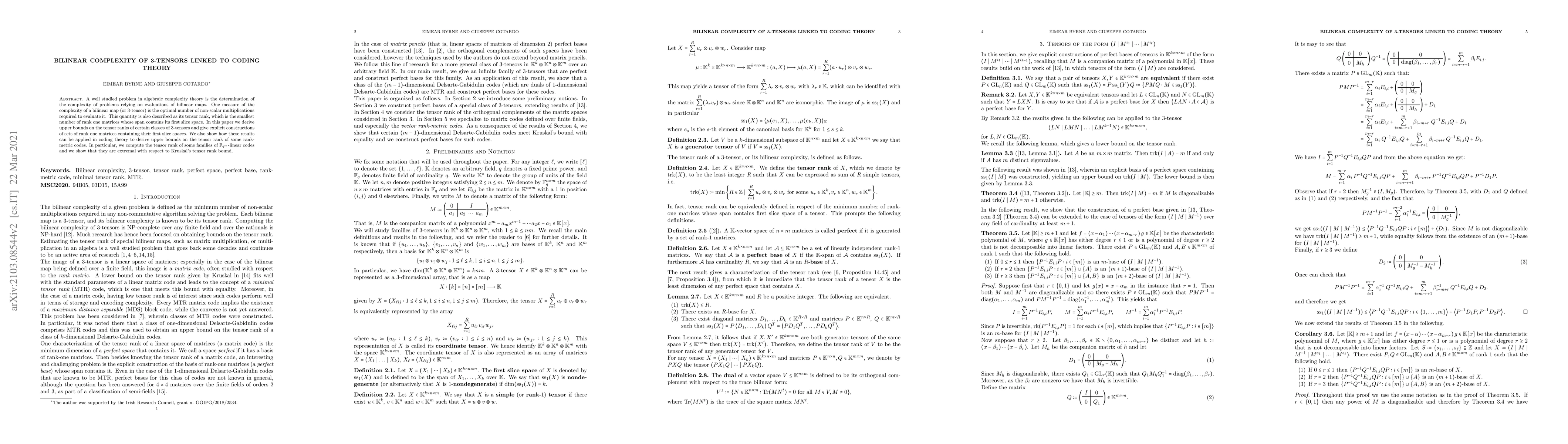 Thumbnail for Bilinear Complexity of 3-Tensors Linked to Coding Theory