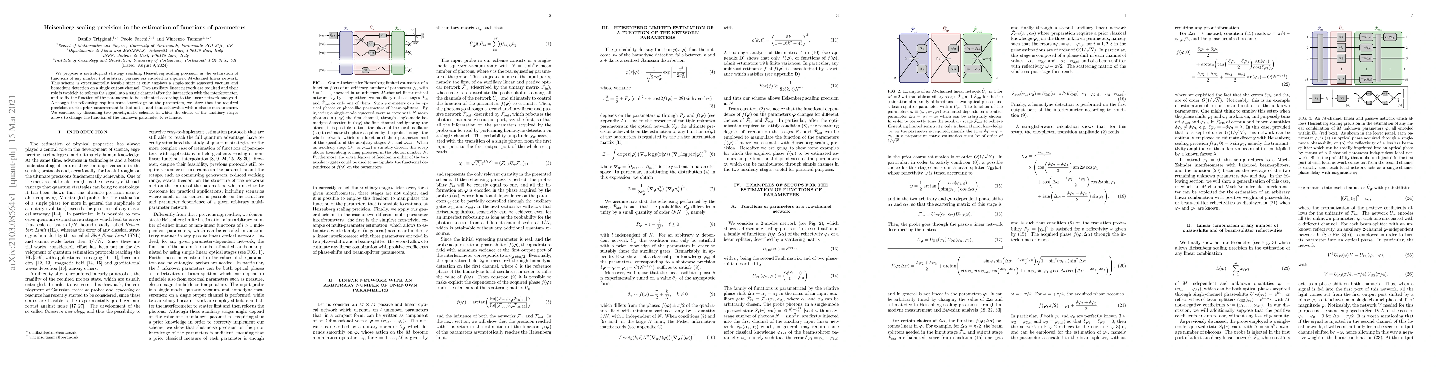 Thumbnail for Heisenberg scaling precision in the estimation of functions of
  parameters