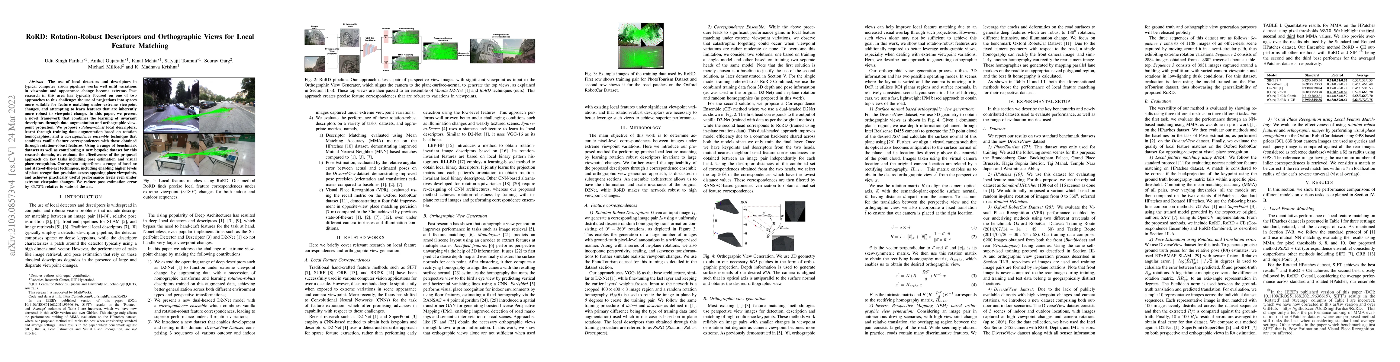 Thumbnail for RoRD: Rotation-Robust Descriptors and Orthographic Views for Local
  Feature Matching