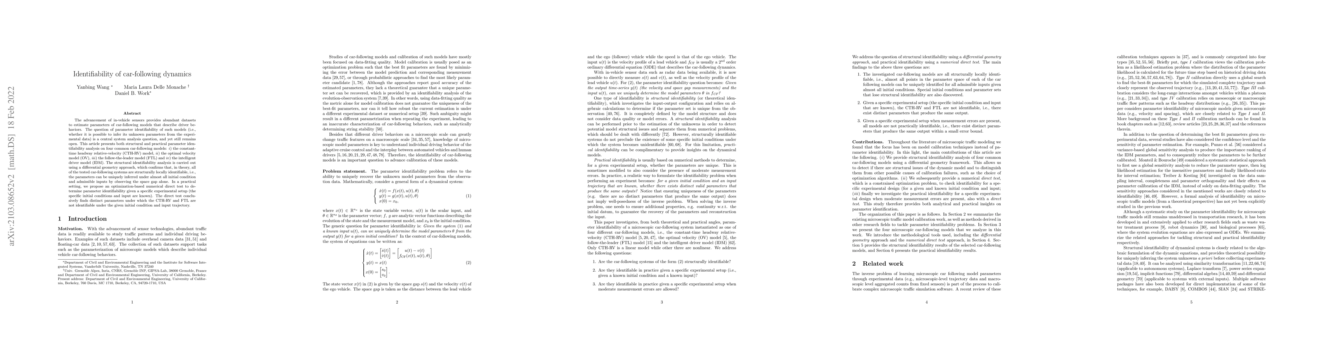 Thumbnail for Identifiability of car-following dynamic