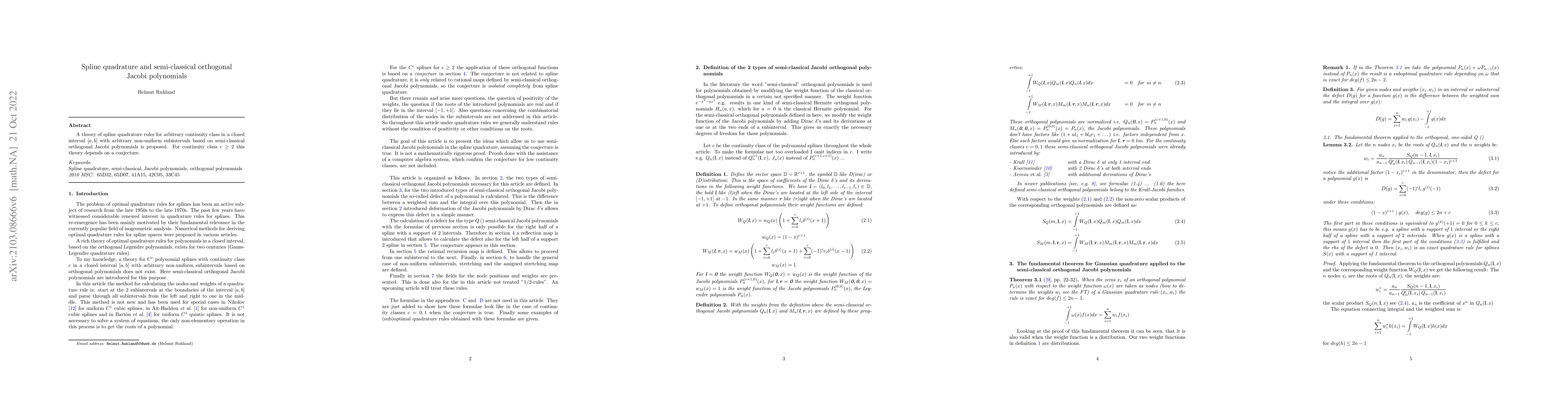 Thumbnail for Spline Quadrature and semi-classical orthogonal Jacobi Polynomials