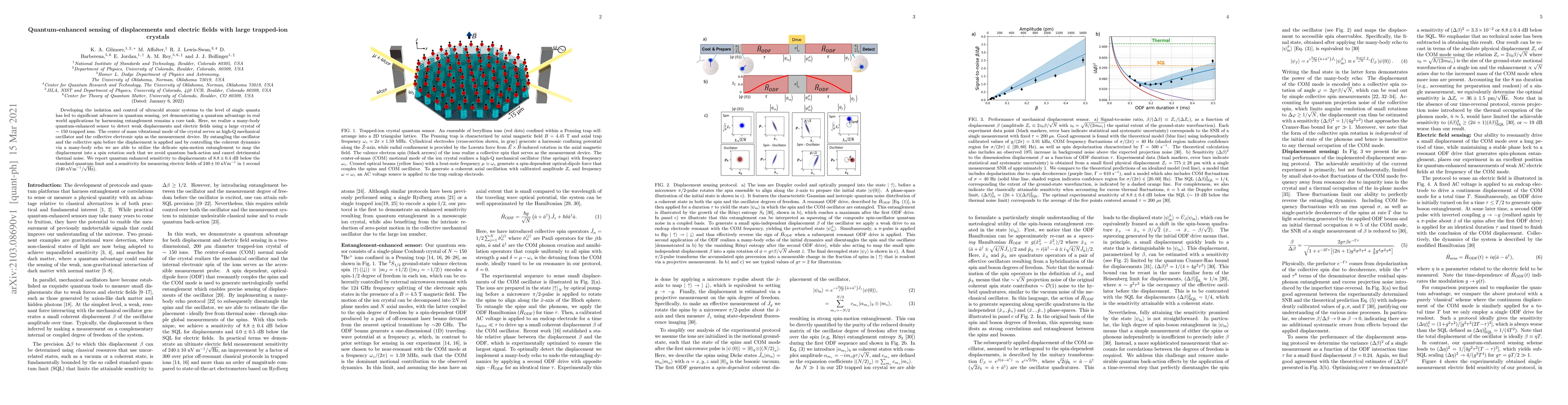 Thumbnail for Quantum-enhanced sensing of displacements and electric fields with large
  trapped-ion crystals