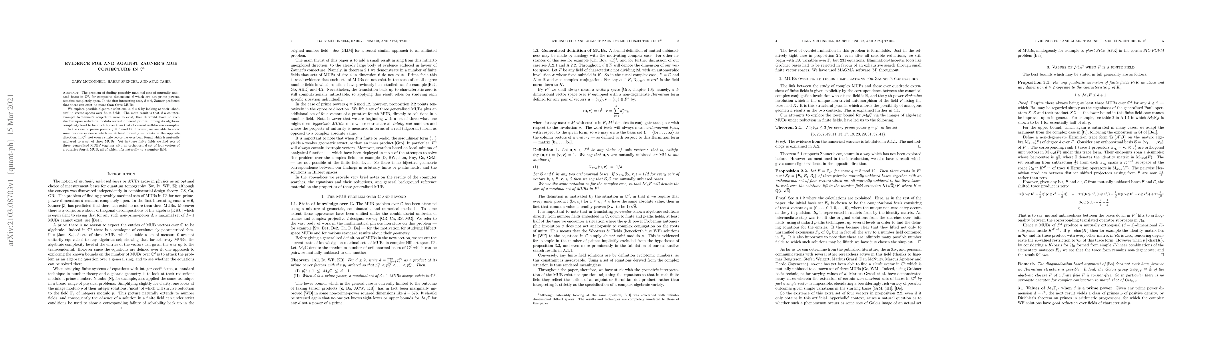 Thumbnail for Evidence for and against Zauner's MUB Conjecture in $\mathbb{C}^6$