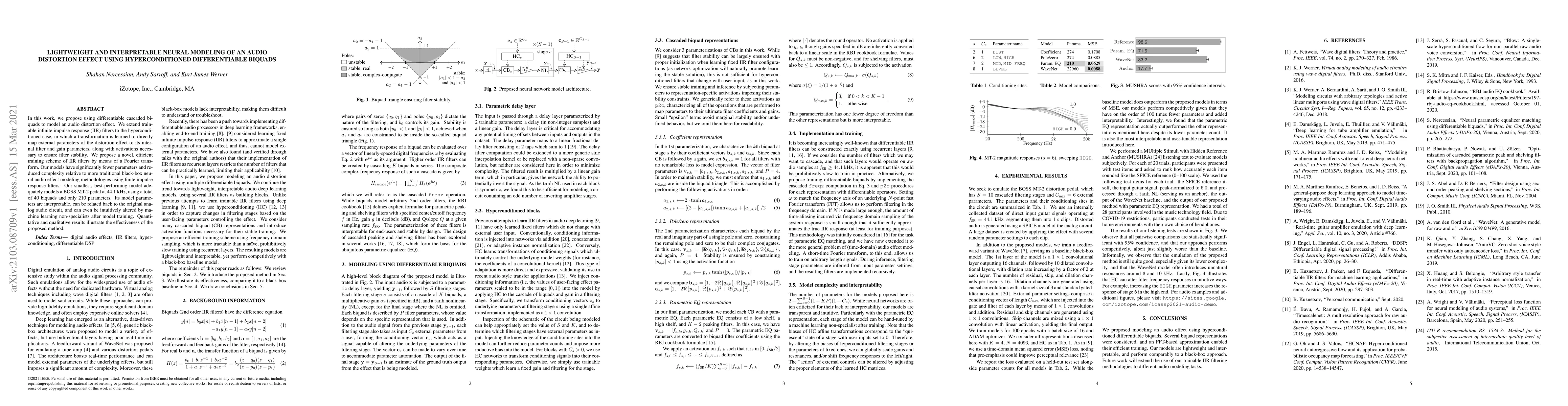 Thumbnail for Lightweight and interpretable neural modeling of an audio distortion
  effect using hyperconditioned differentiable biquads