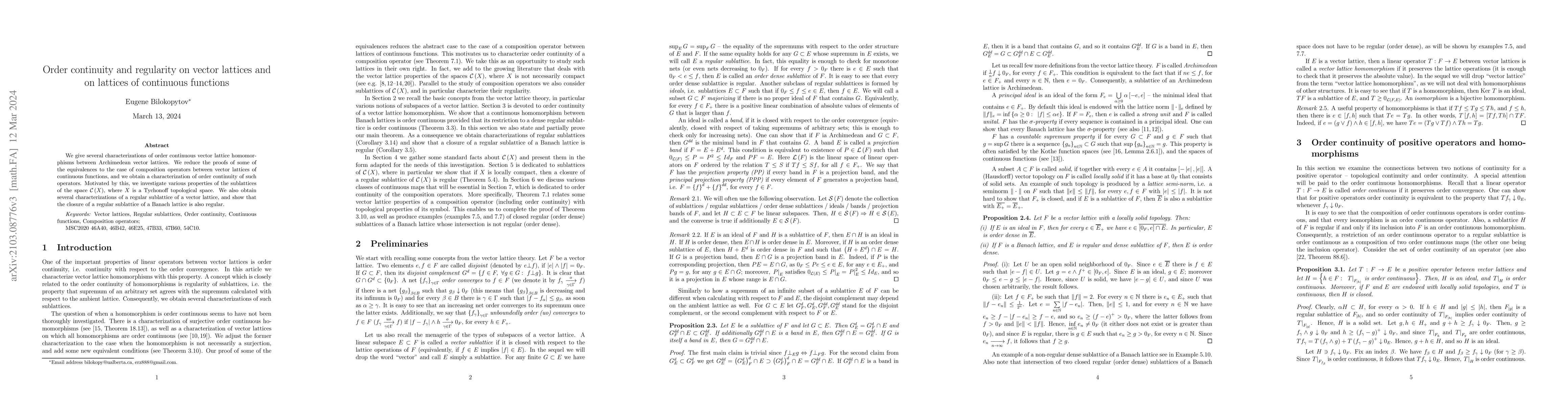 Thumbnail for Order continuity and regularity on vector lattices and on lattices of
  continuous functions
