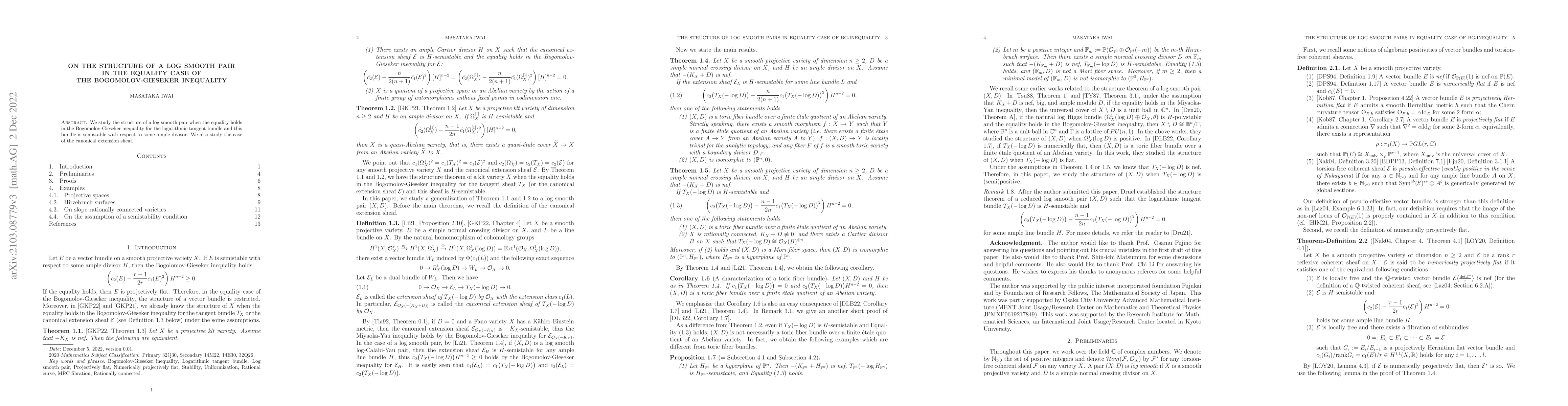 Thumbnail for On the structure of a log smooth pair in the equality case of the
  Bogomolov-Gieseker inequality