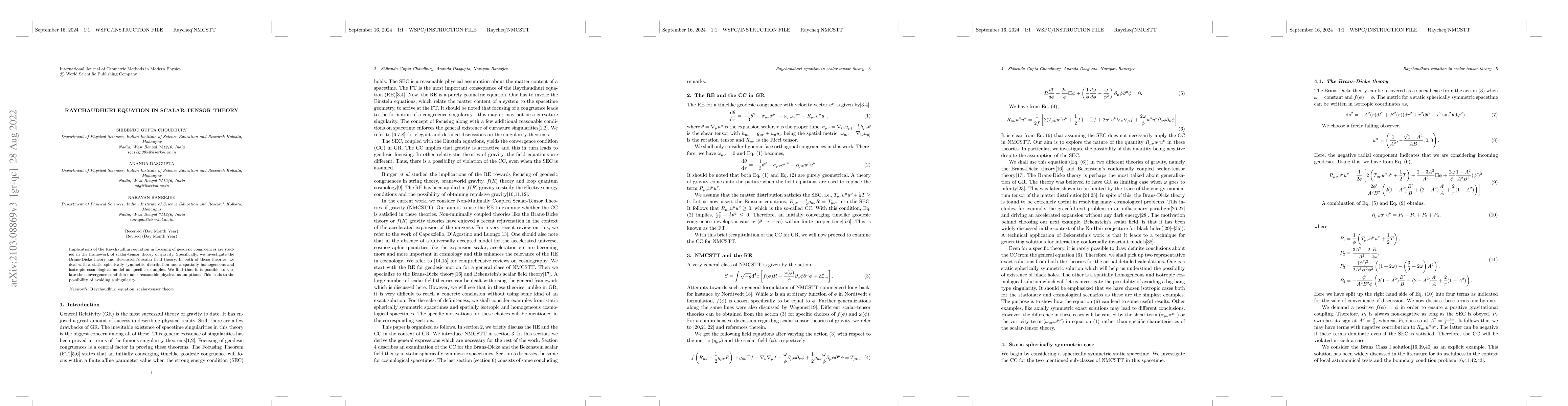 Thumbnail for Raychaudhuri equation in scalar-tensor theory