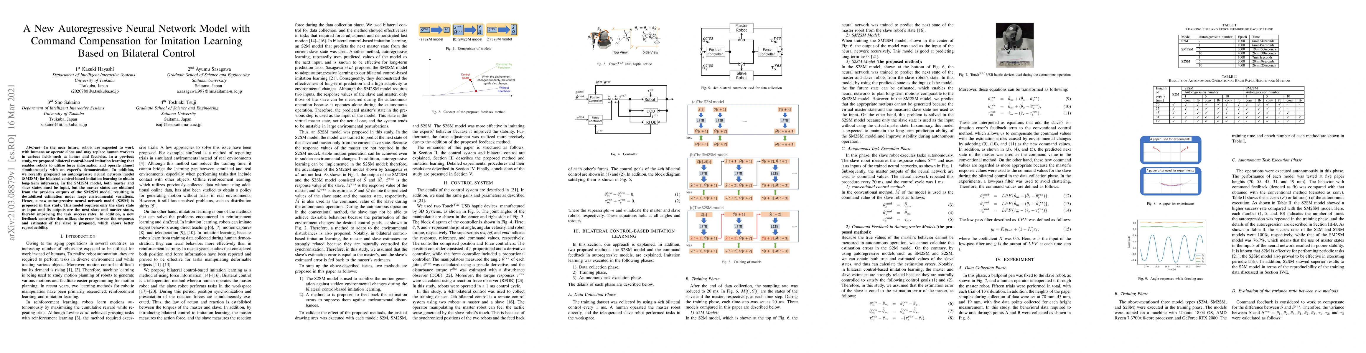 Thumbnail for A New Autoregressive Neural Network Model with Command Compensation for
  Imitation Learning Based on Bilateral Control