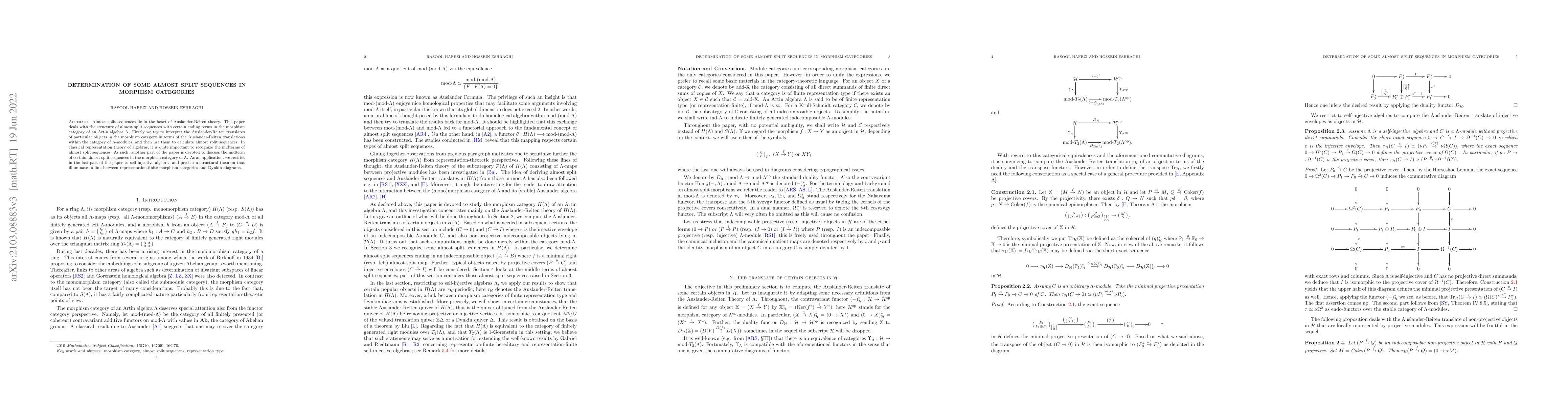 Thumbnail for Determination of some almost split sequences in morphism categories