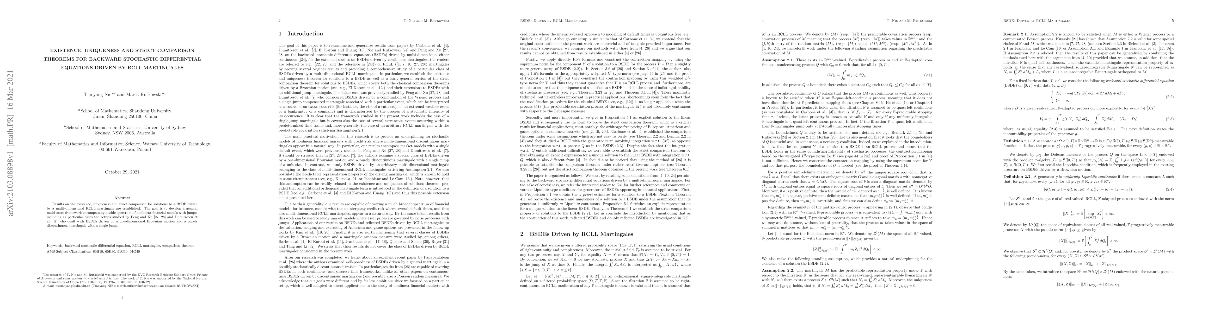 Thumbnail for Existence, uniqueness and strict comparison theorems for backward
  stochastic differential equations driven by RCLL martingales
