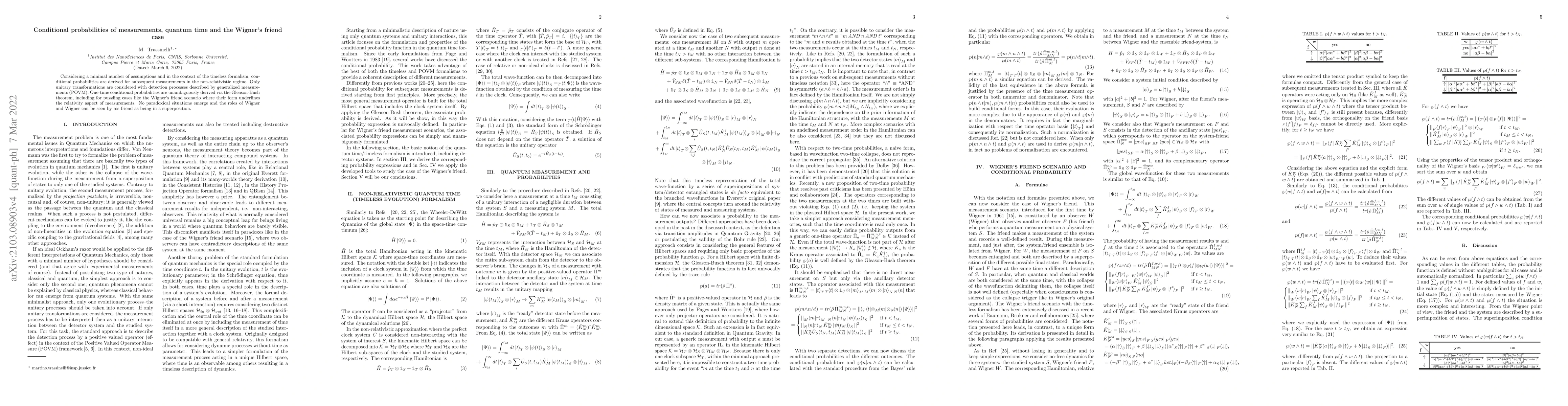 Thumbnail for Conditional probabilities of measurements, quantum time and the Wigner's
  friend case