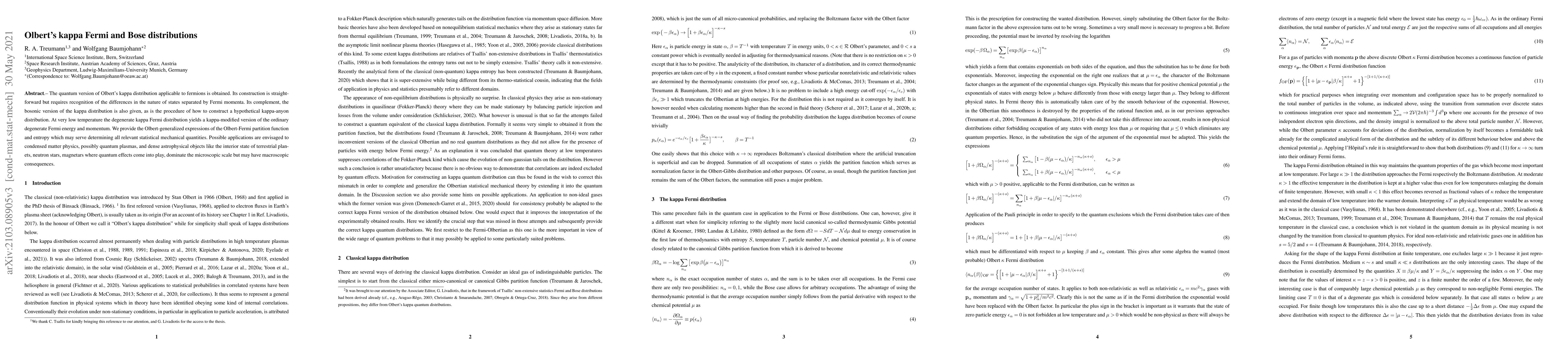 Thumbnail for Olbert's kappa Fermi and Bose distributions