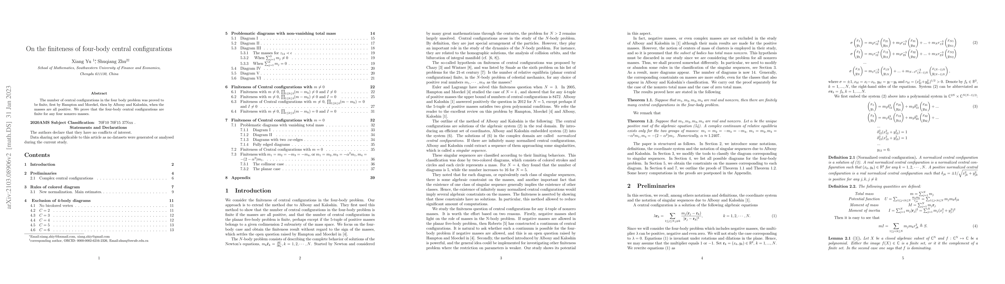 Thumbnail for On the finiteness of four-body central configurations