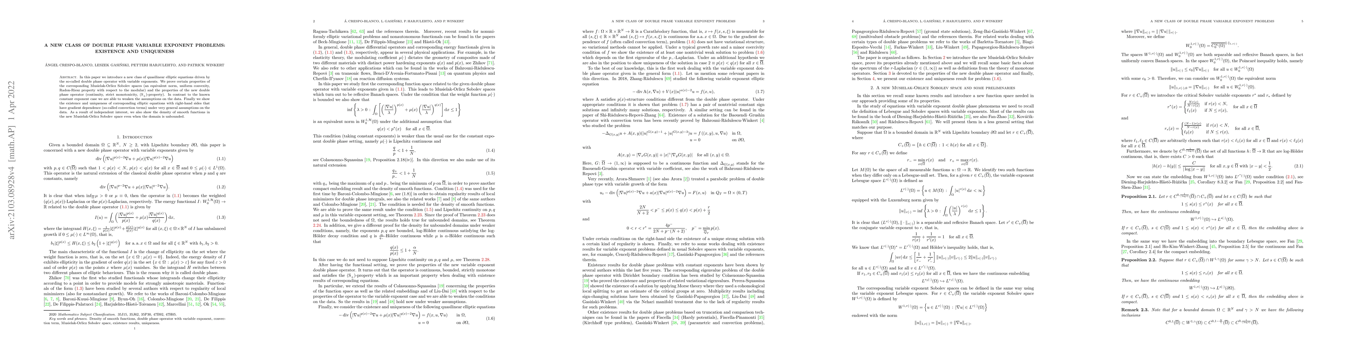Thumbnail for A new class of double phase variable exponent problems: Existence and
  uniqueness