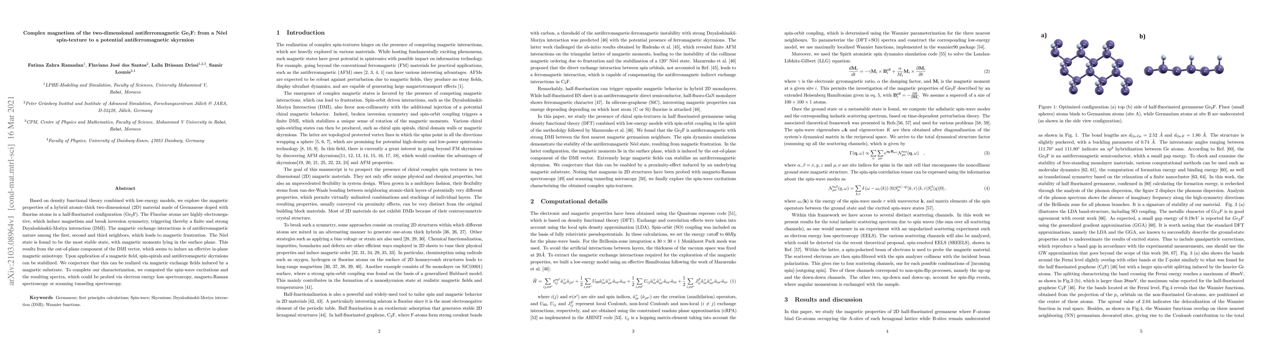 Thumbnail for Complex magnetism of the two-dimensional antiferromagnetic Ge2F: from a
  N\'eel spin-texture to a potential antiferromagnetic skyrmion