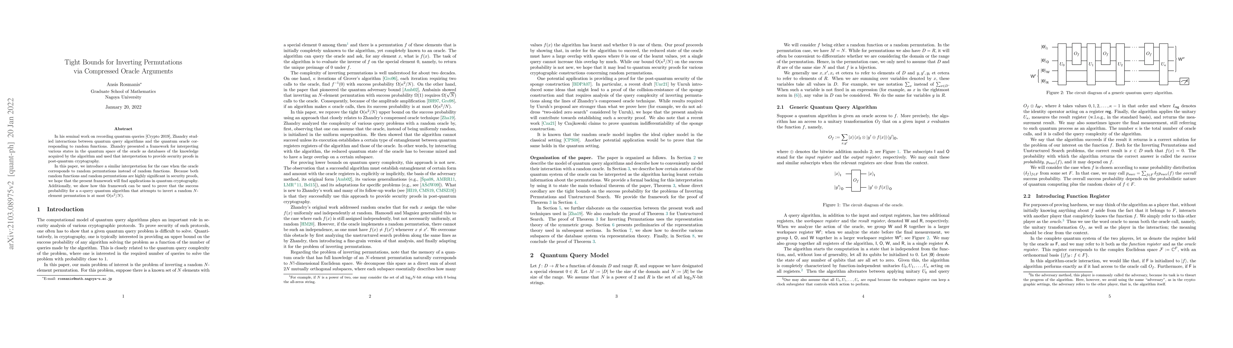 Thumbnail for Tight Bounds for Inverting Permutations via Compressed Oracle Arguments