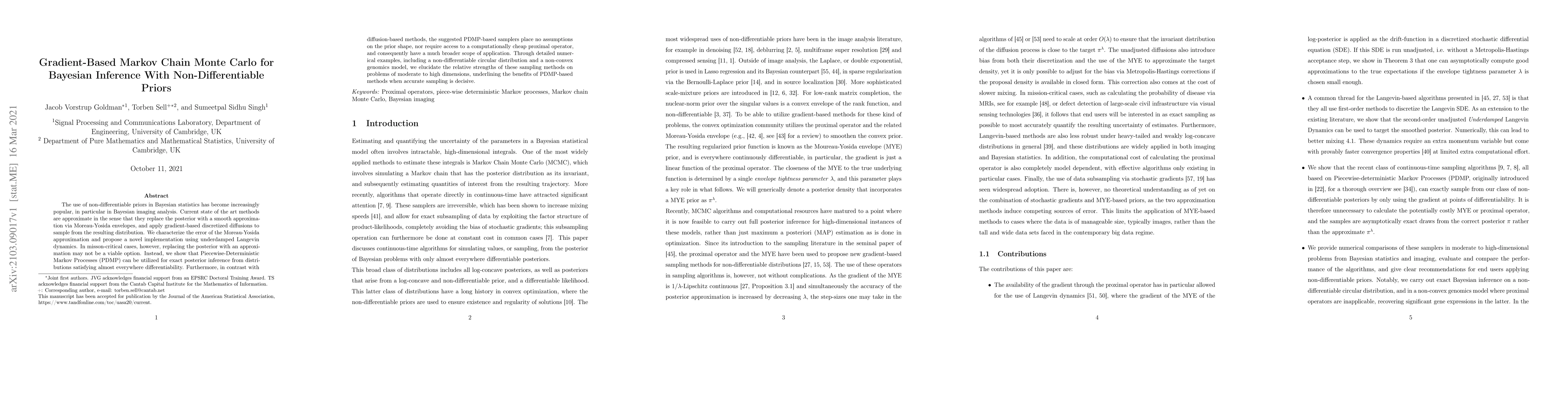 Thumbnail for Gradient-Based Markov Chain Monte Carlo for Bayesian Inference With
  Non-Differentiable Priors
