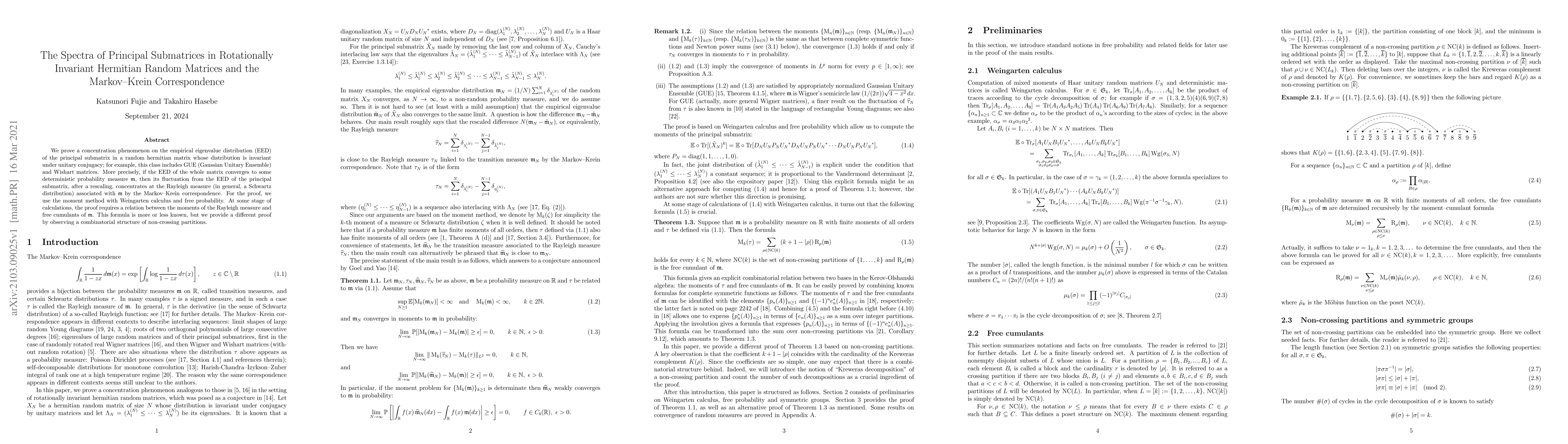 Thumbnail for The Spectra of Principal Submatrices in Rotationally Invariant Hermitian
  Random Matrices and the Markov-Krein Correspondence