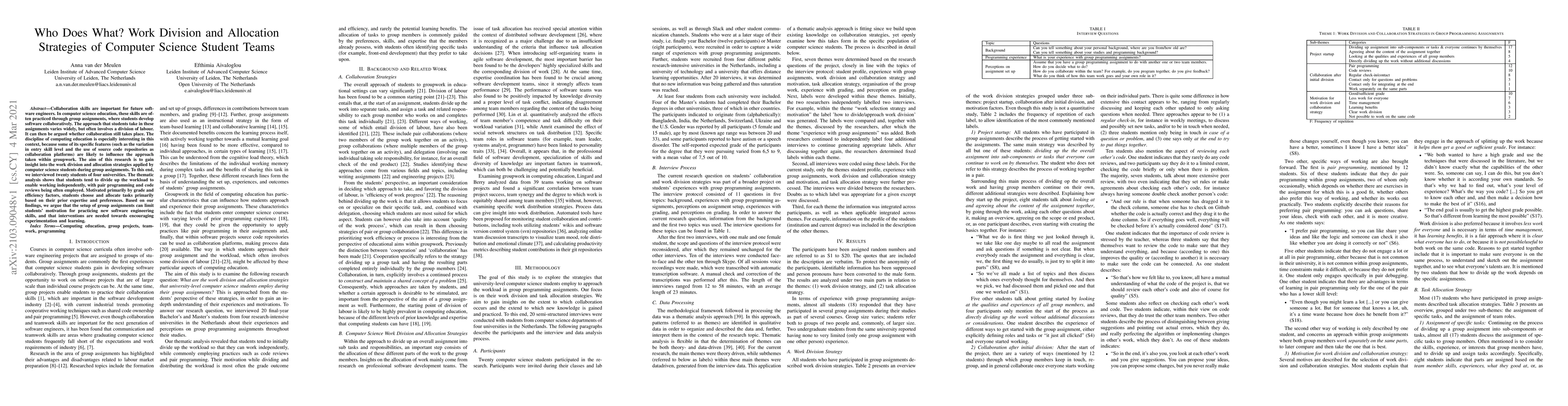 Thumbnail for Who does what? Work division and allocation strategies of computer
  science student teams