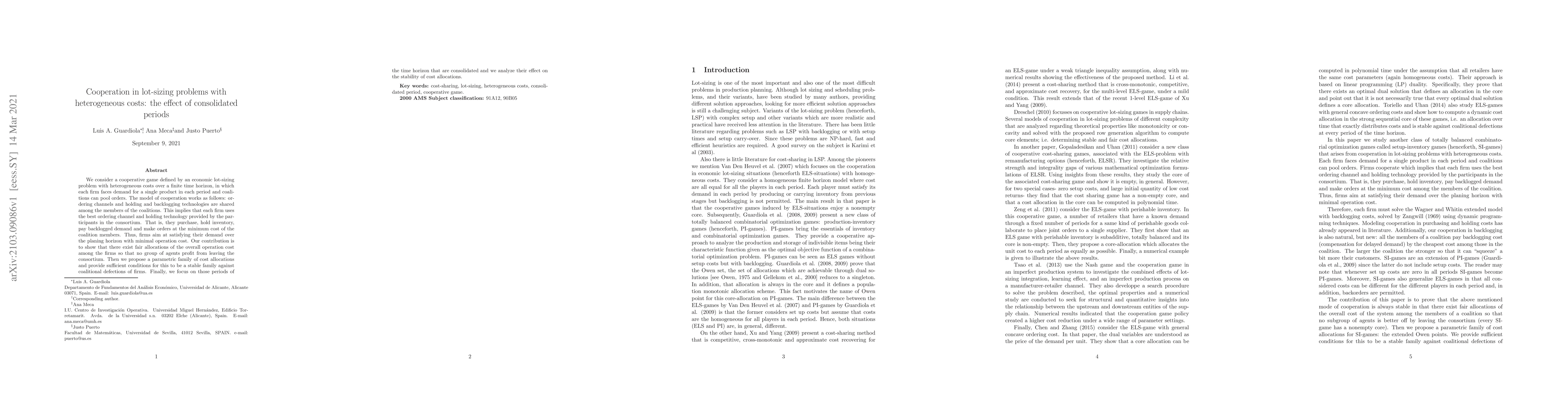Thumbnail for Cooperation in lot-sizing problems with heterogeneous costs: the effect
  of consolidated periods