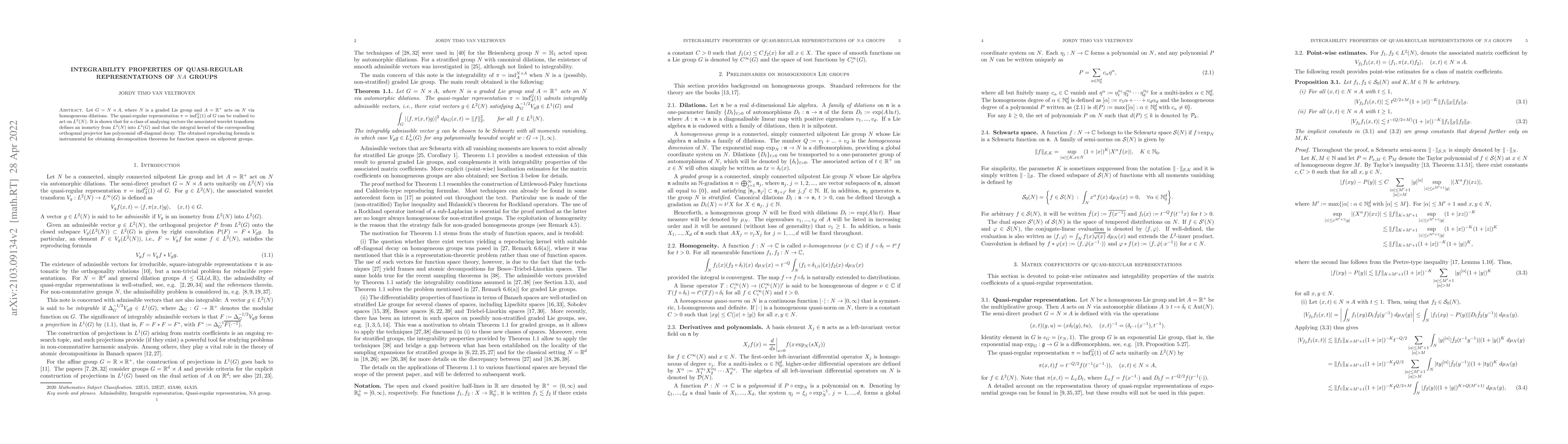 Thumbnail for Integrability properties of quasi-regular representations of $NA$ groups