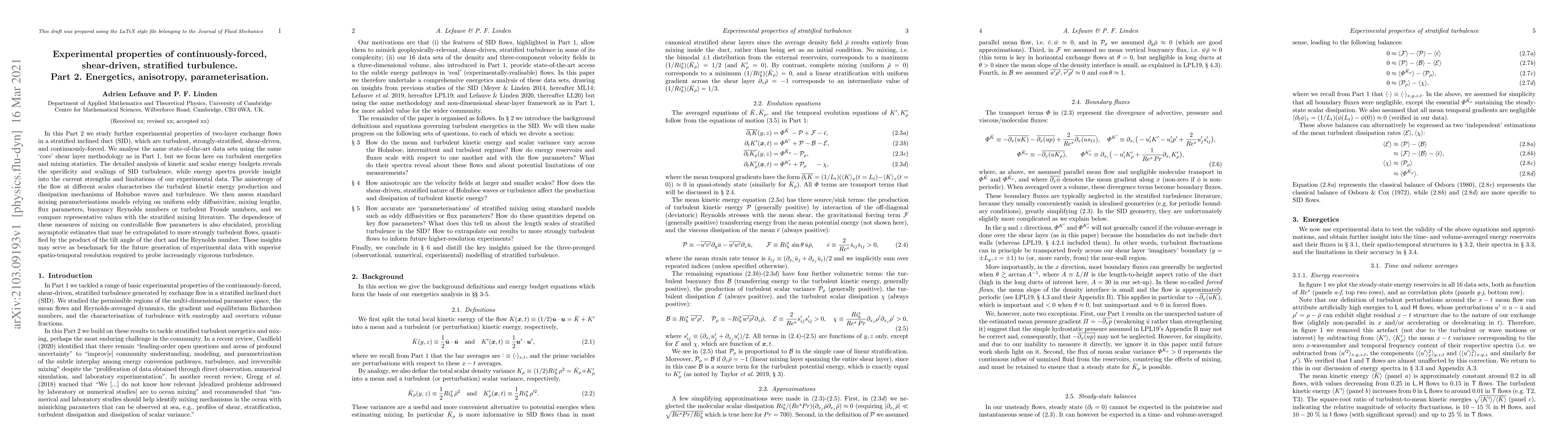 Thumbnail for Experimental properties of continuously-forced, shear-driven, stratified
  turbulence. Part 2. Energetics, anisotropy, parameterisation