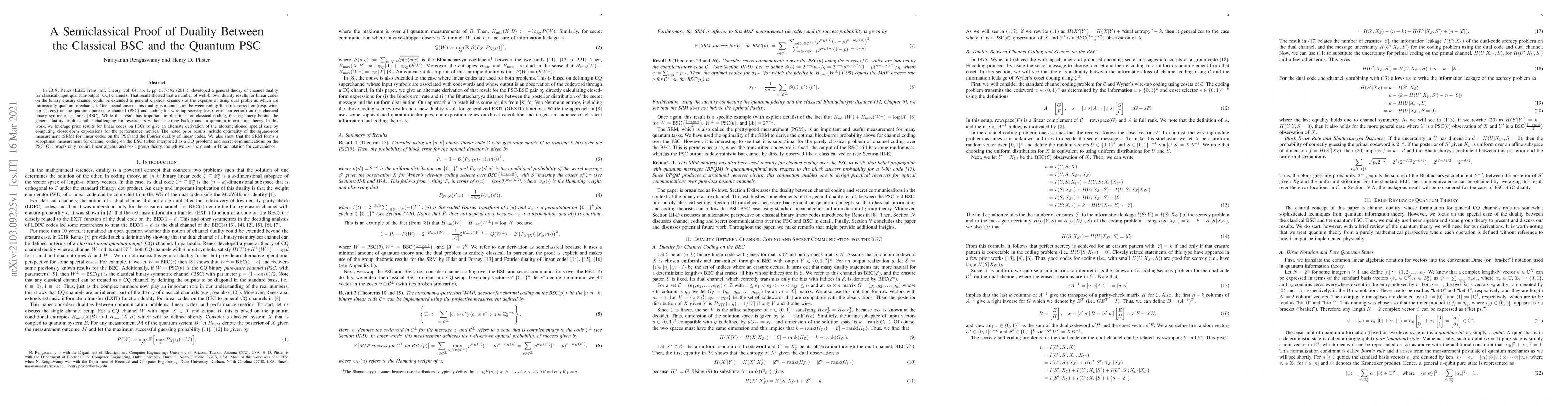 Thumbnail for A Semiclassical Proof of Duality Between the Classical BSC and the
  Quantum PSC