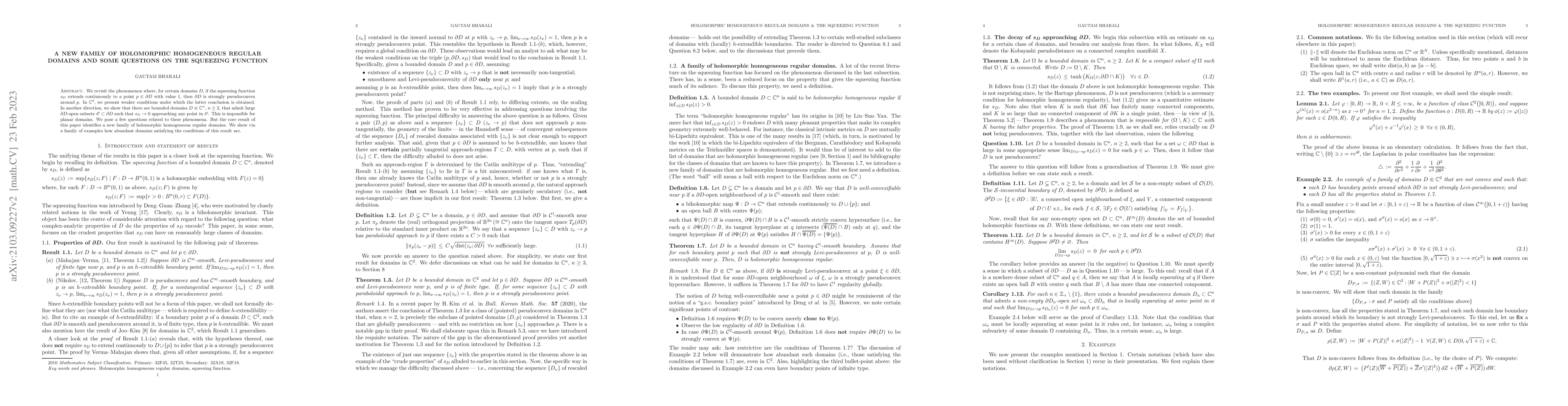 Thumbnail for A new family of holomorphic homogeneous regular domains and some
  questions on the squeezing function