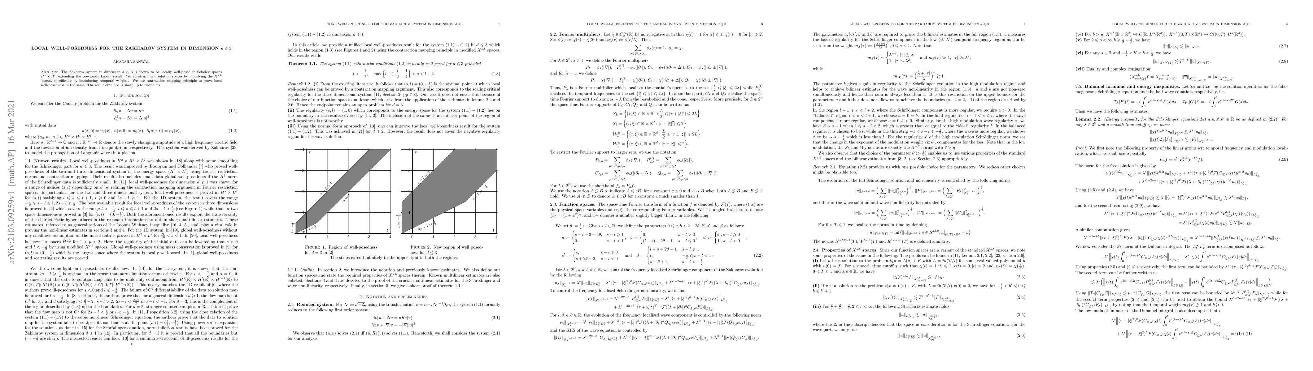 Thumbnail for Local Well-Posedness for the Zakharov System in Dimension $d\leqslant 3$