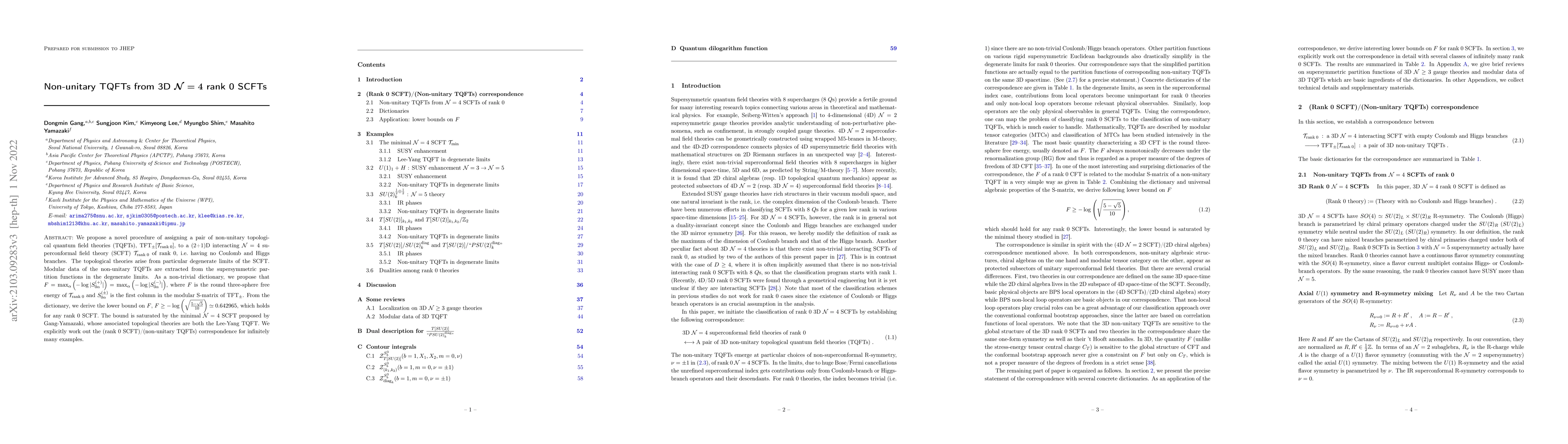 Thumbnail for Non-unitary TQFTs from 3D $\mathcal{N}=4$ rank 0 SCFTs