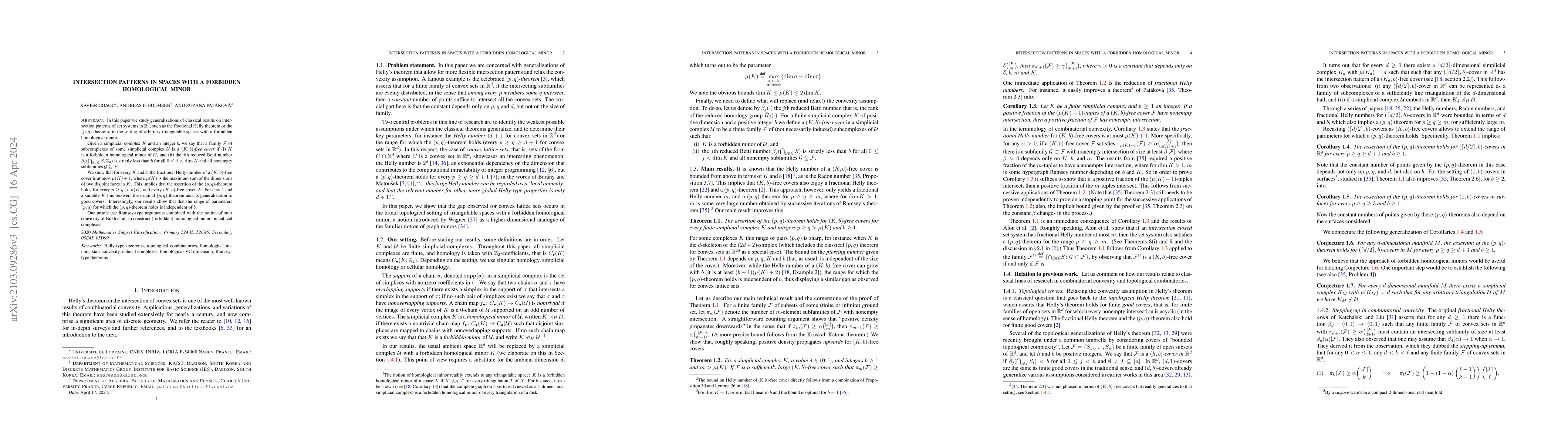 Thumbnail for Intersection patterns in spaces with a forbidden homological minor