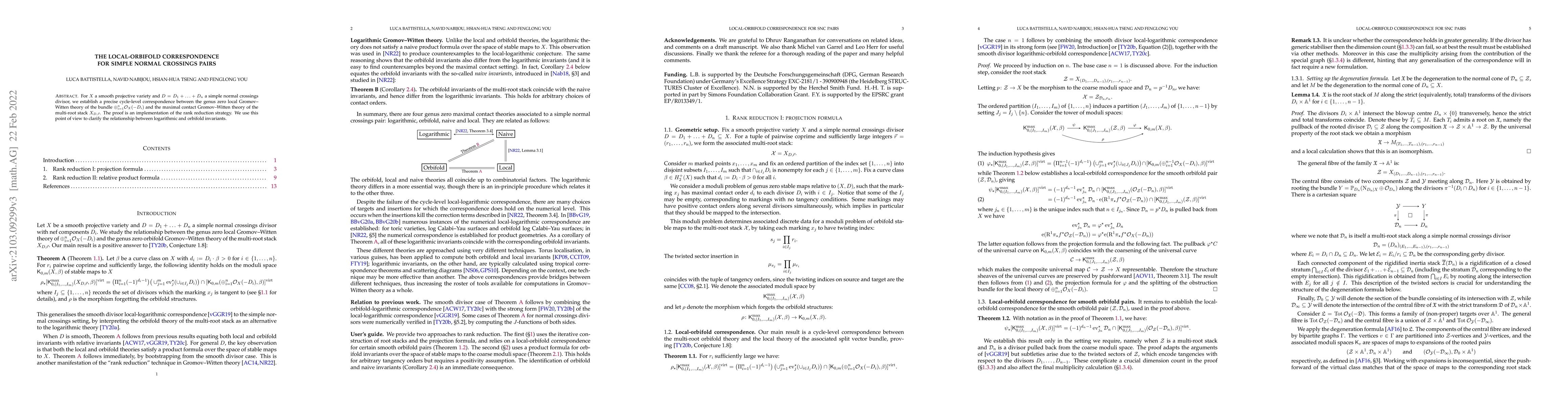 Thumbnail for The local-orbifold correspondence for simple normal crossings pairs