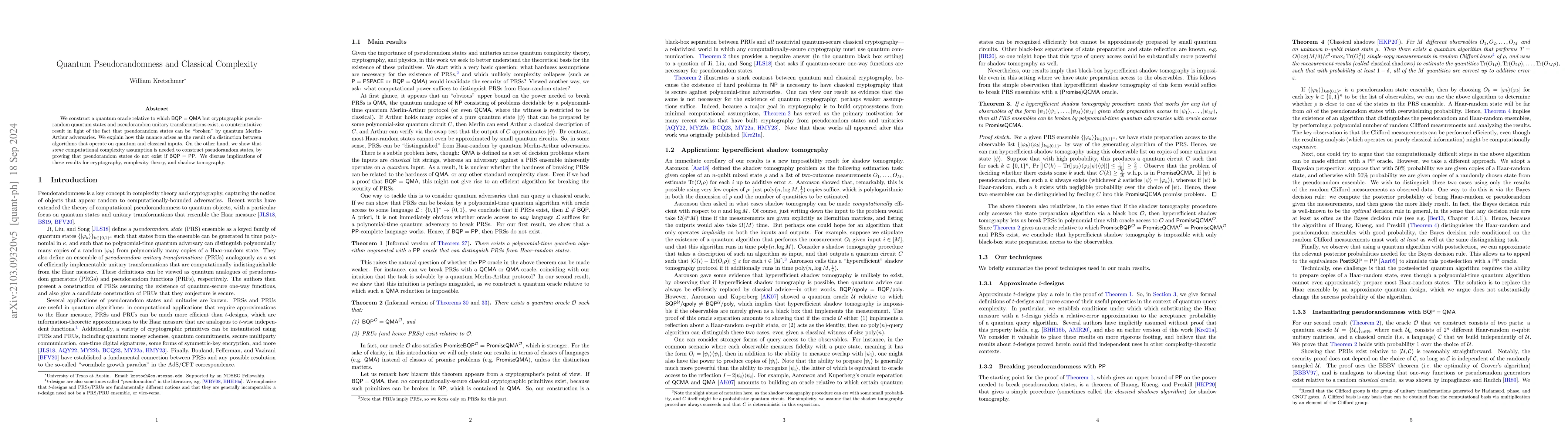 Thumbnail for Quantum Pseudorandomness and Classical Complexity