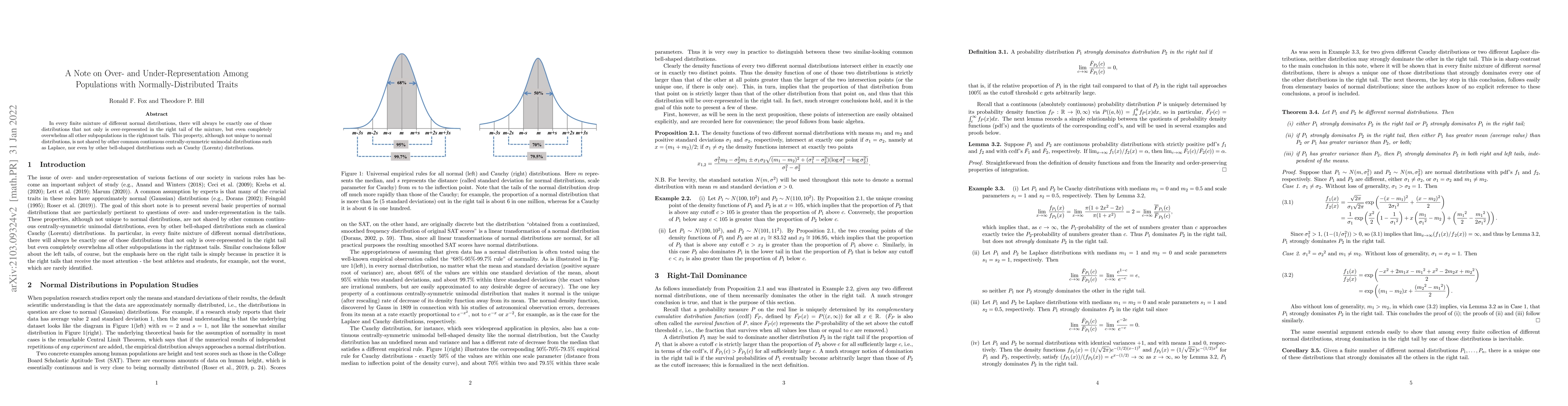 Thumbnail for A Note on Over- and Under-Representation Among Populations with
  Normally-Distributed Traits