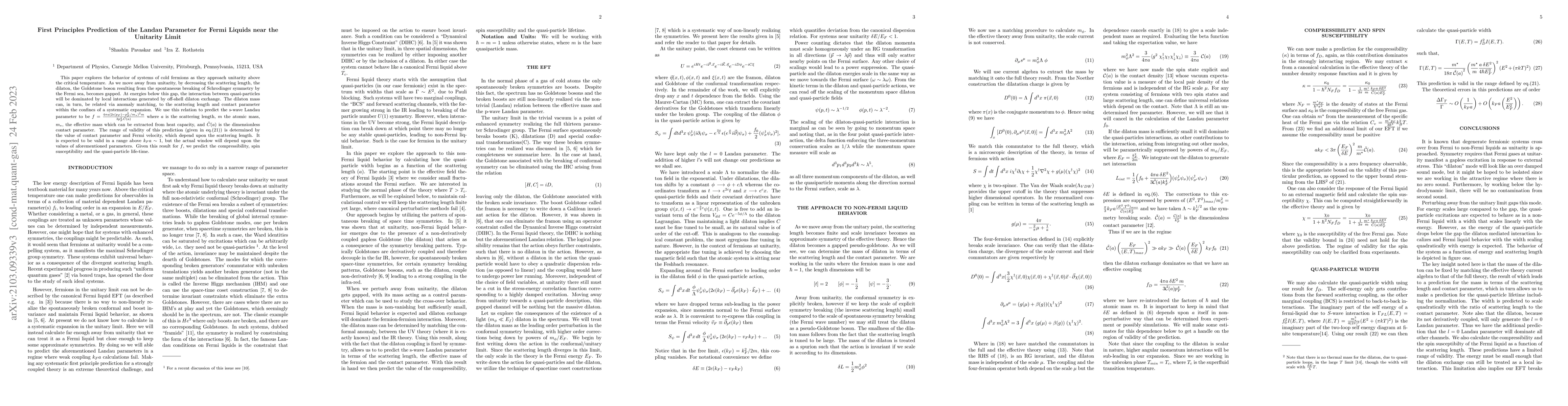 Thumbnail for First Principles Prediction of the Landau Parameter for Fermi Liquids
  near the Unitarity Limit