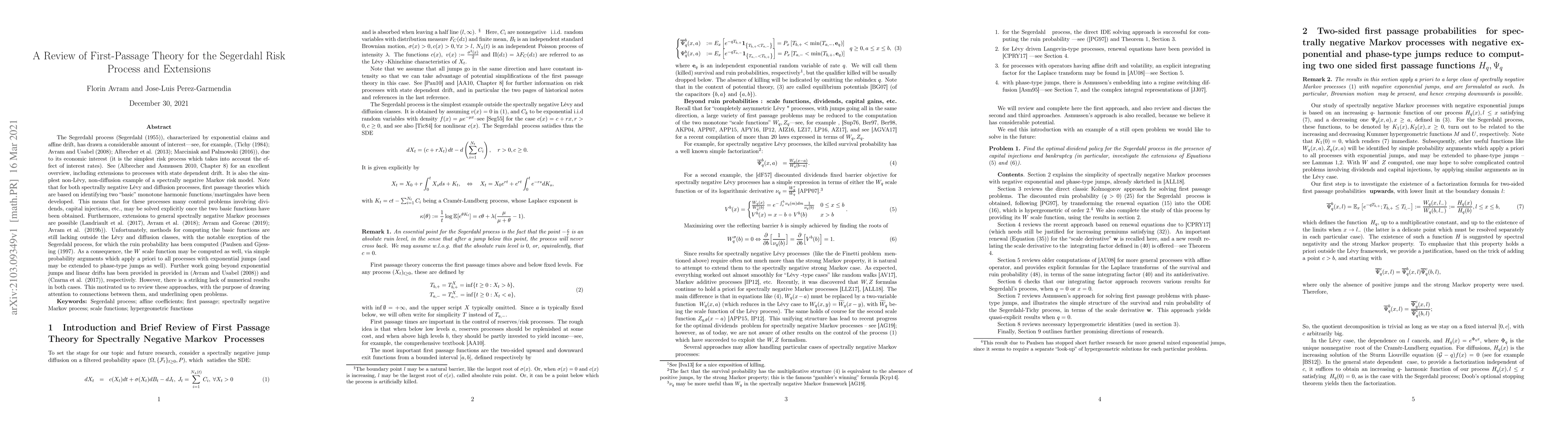 Thumbnail for A Review of First-Passage Theory for the Segerdahl Risk Process and
  Extensions