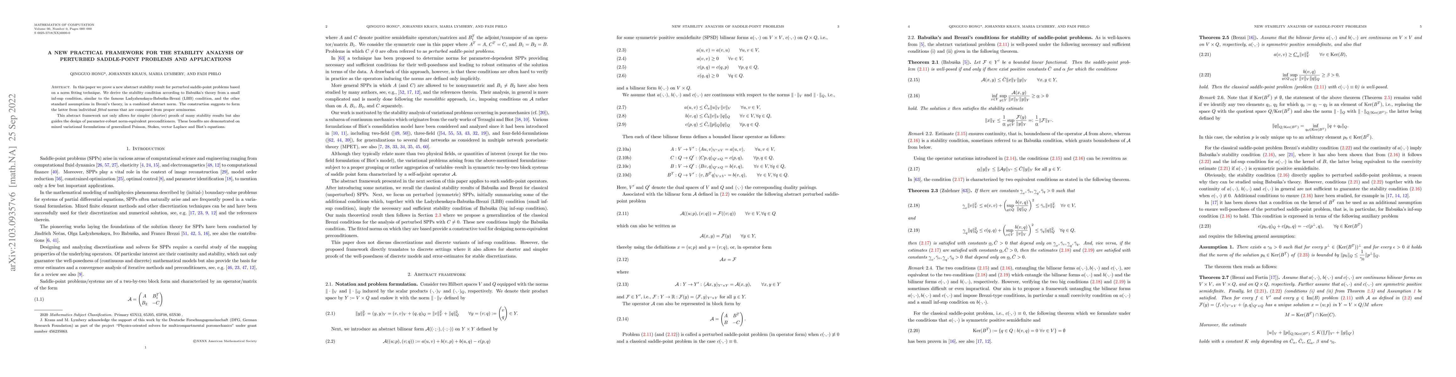 Thumbnail for A new practical framework for the stability analysis of perturbed
  saddle-point problems and applications