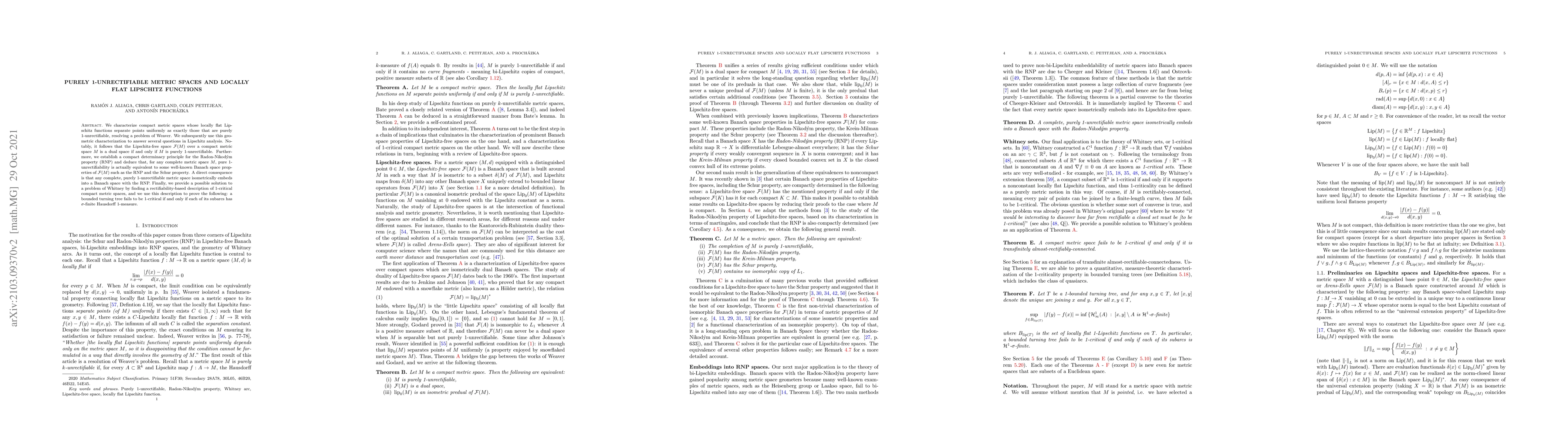 Thumbnail for Purely 1-unrectifiable metric spaces and locally flat Lipschitz
  functions