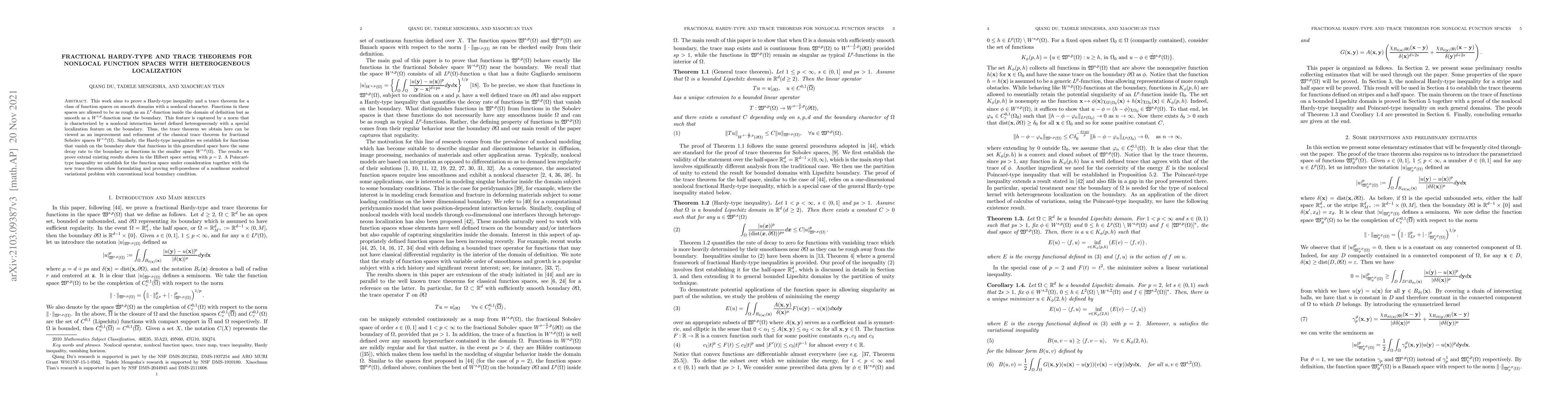 Thumbnail for Fractional Hardy-type and trace theorems for nonlocal function spaces
  with heterogeneous localization