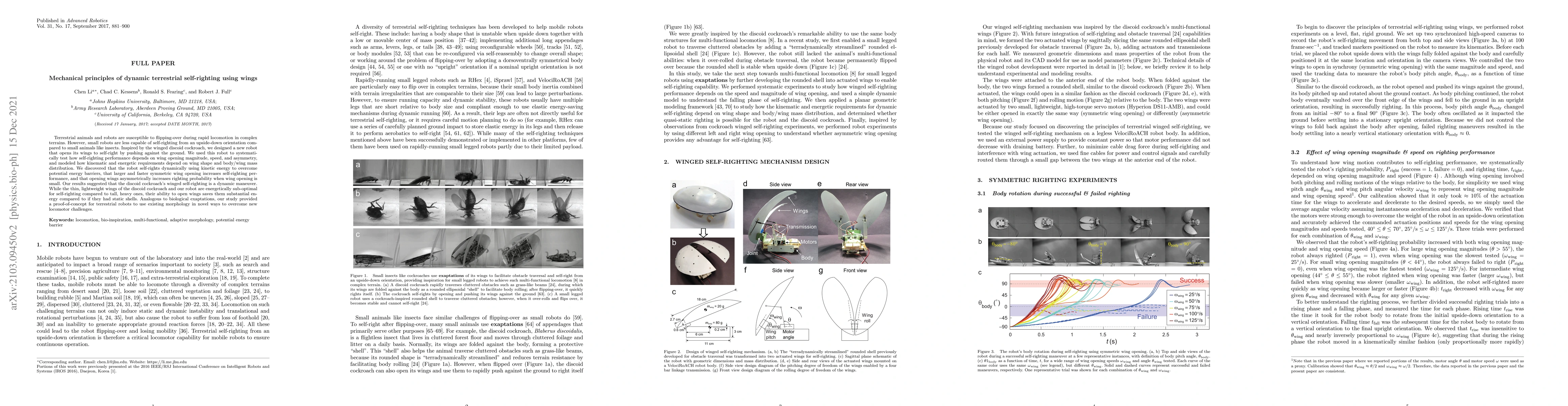 Thumbnail for Mechanical principles of dynamic terrestrial self-righting using wings