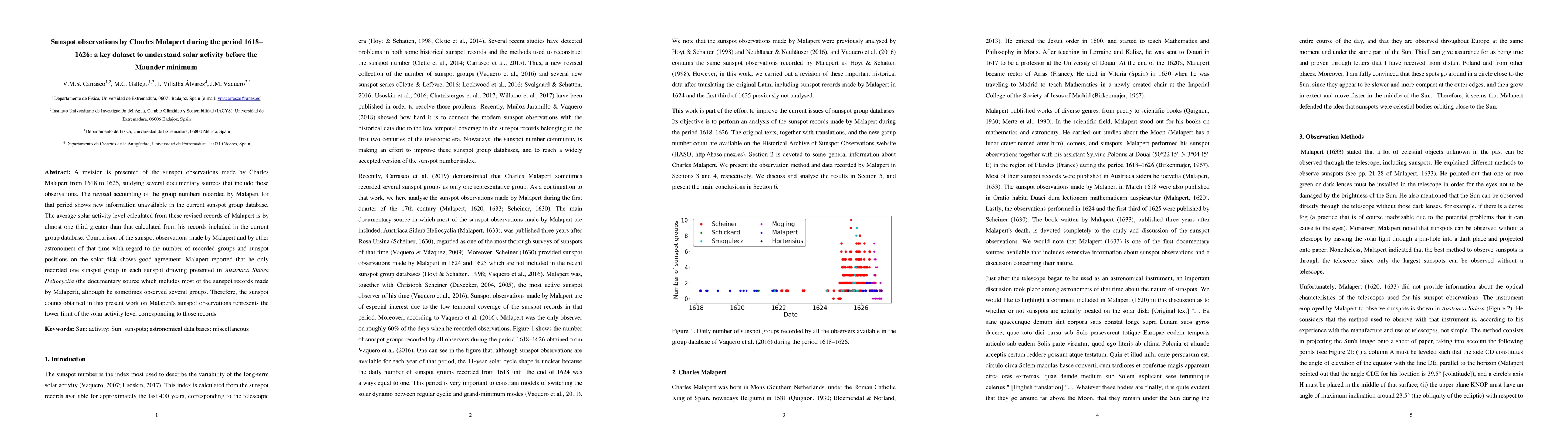 Thumbnail for Sunspot observations by Charles Malapert during the period 1618-1626: a
  key dataset to understand solar activity before the Maunder minimum