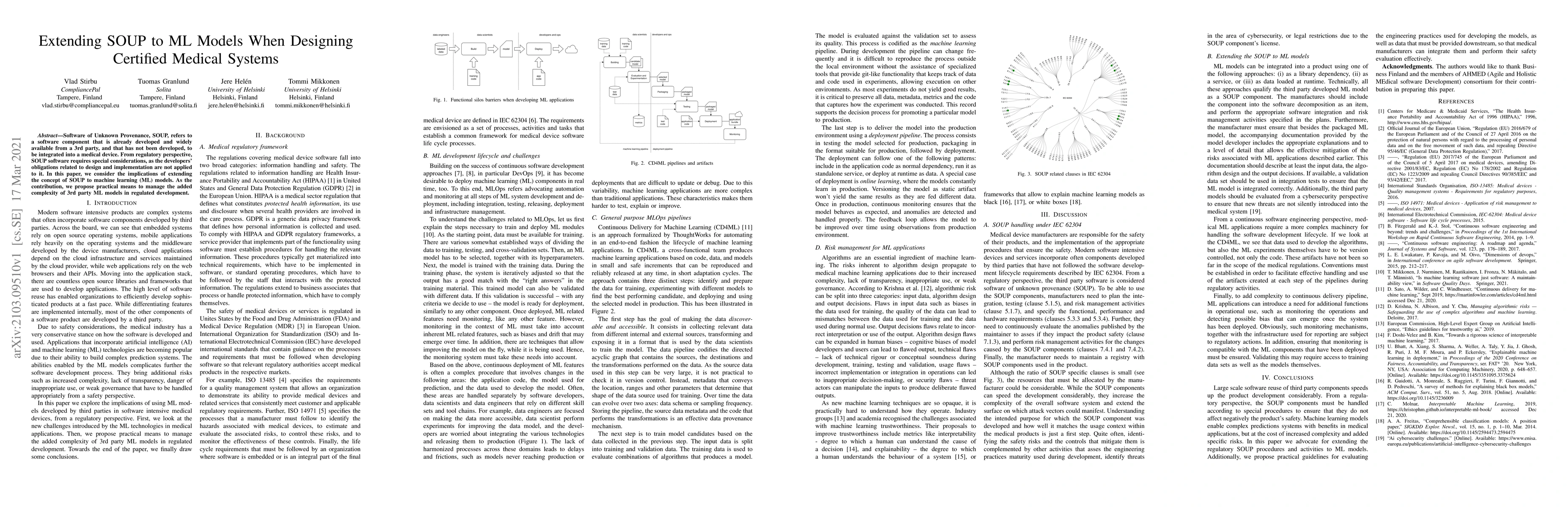 Thumbnail for Extending SOUP to ML Models When DesigningCertified Medical Systems