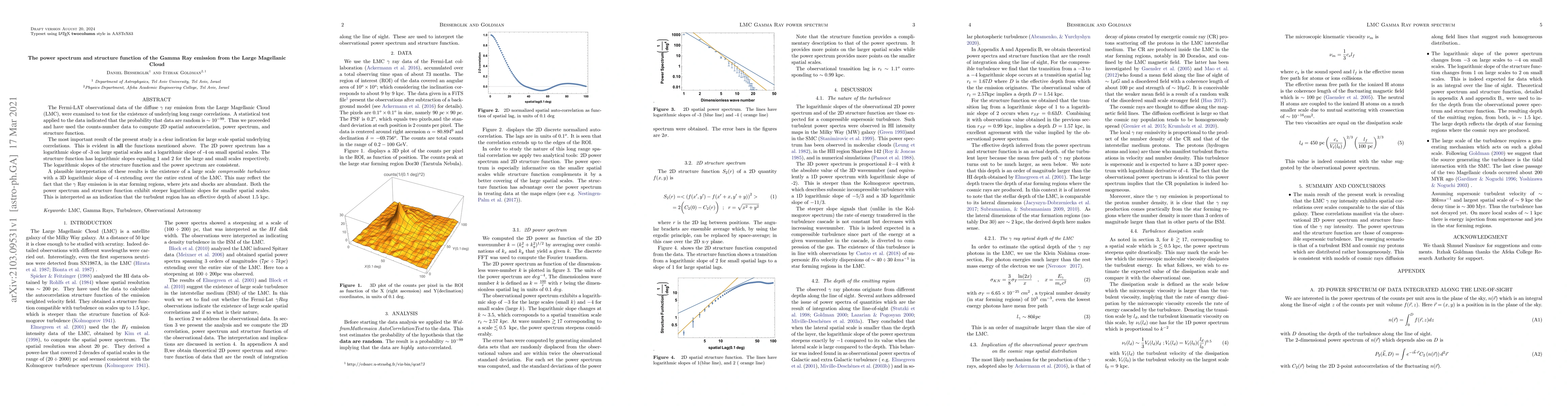 Thumbnail for The power spectrum and structure function of the Gamma Ray emission from
  the Large Magellanic Cloud