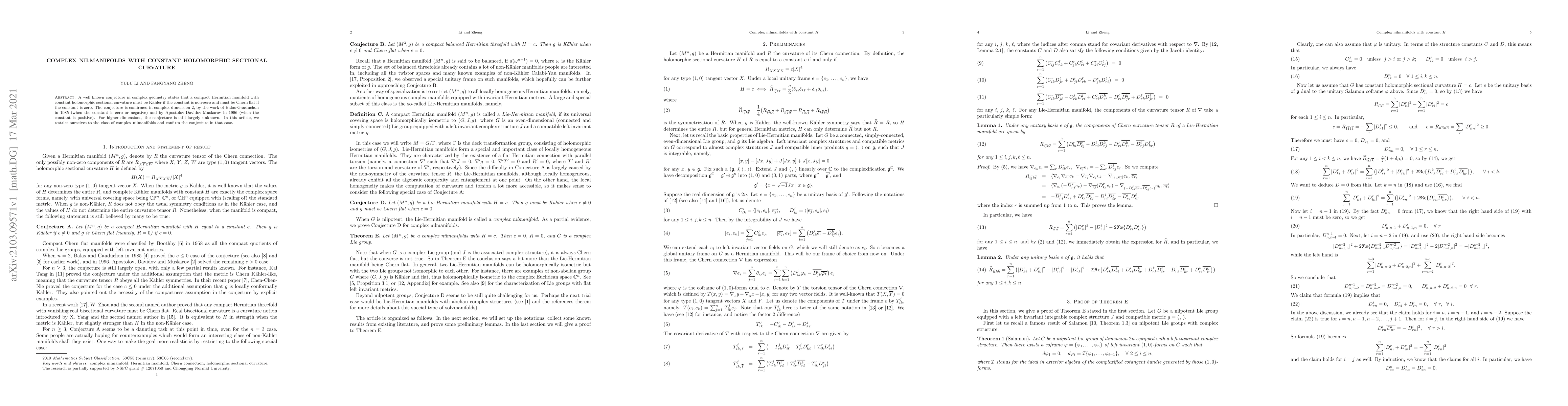 Thumbnail for Complex nilmanifolds with constant holomorphic sectional curvature