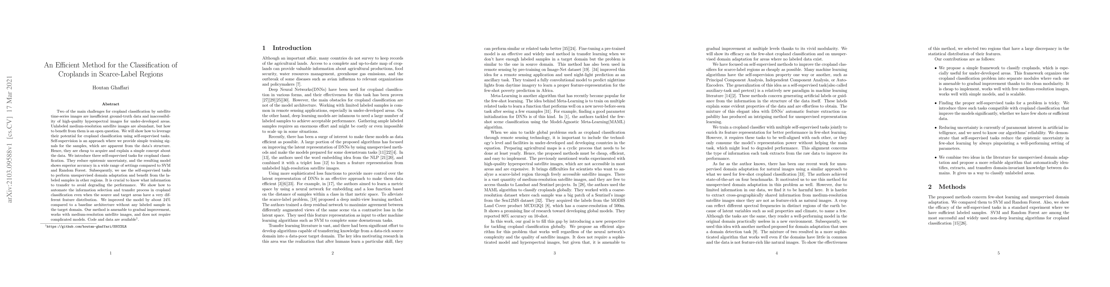 Thumbnail for An Efficient Method for the Classification of Croplands in Scarce-Label
  Regions